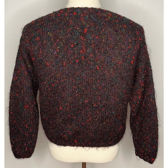 OBR women's dark maroon sweater cardigan mohair blend knit v-neck multicolor M - Picture 2 of 9